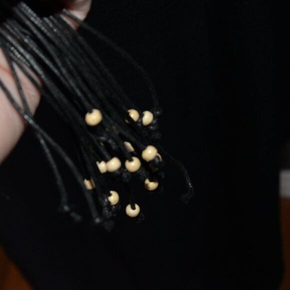 Vintage Layered Black Tiered Maxi Skirt w/ Beaded Belt Sz 12 - Picture 6 of 8